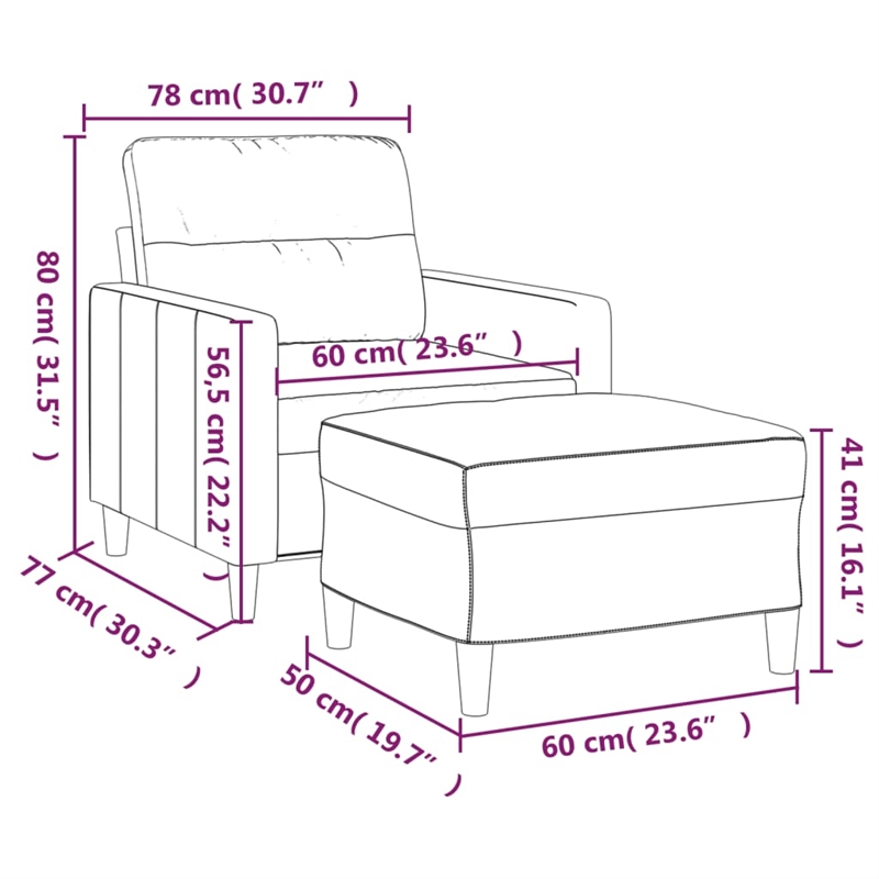 Vidaxl Single Sofa Chair with Footstool in Light Grey