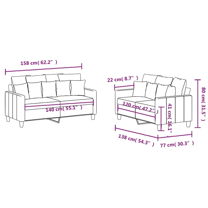 Vidaxl Metal Sofa Set in Black Fabric