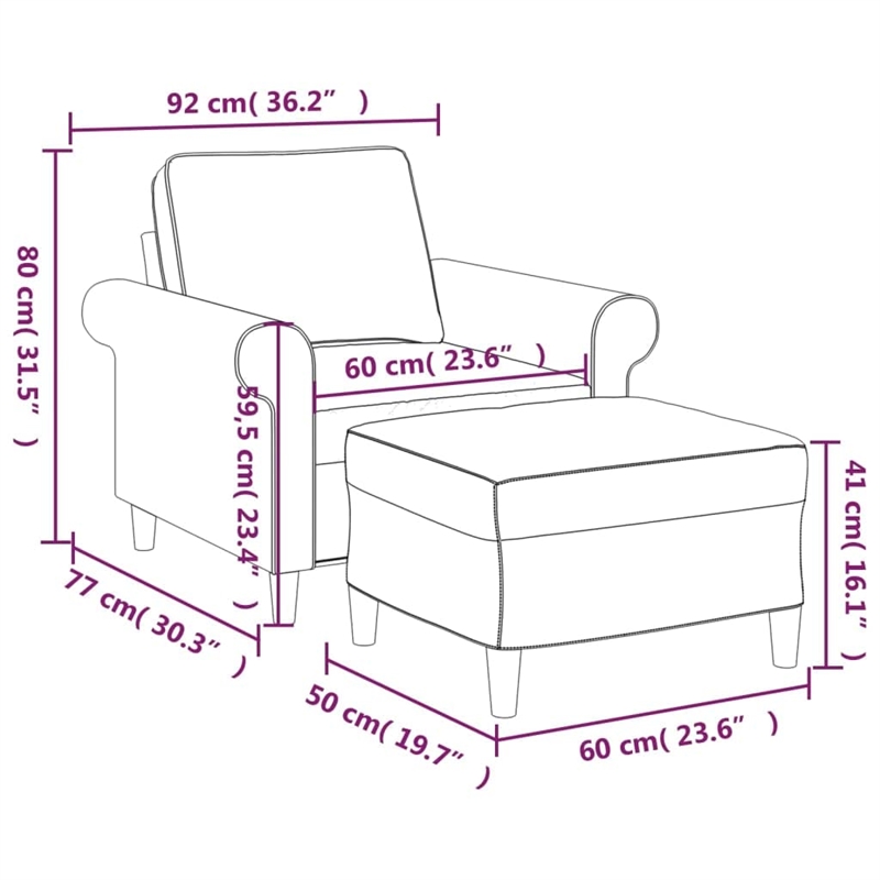 Vidaxl Single Sofa Chair with Footstool in Light Grey