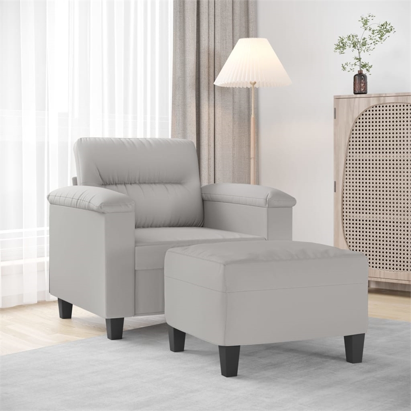Vidaxl Single Sofa Chair with Footstool in Light Grey