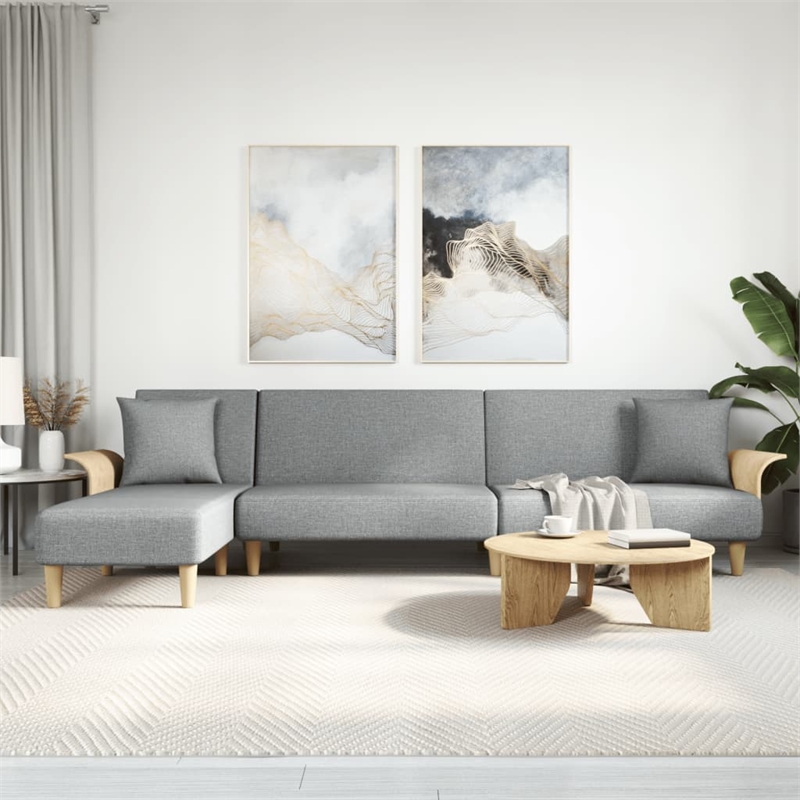 Vidaxl L-Shaped Sofa Bed in Light Gray Fabric Polyester