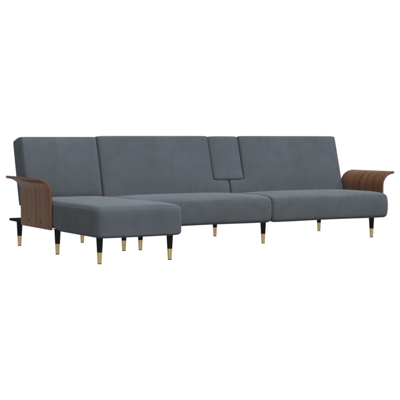 Vidaxl Large Foldable Modern L-Shaped Sofa Bed in Dark Grey Velvet