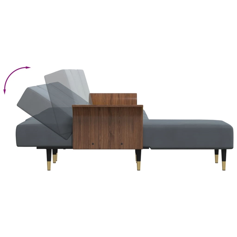 Vidaxl Large Foldable Modern L-Shaped Sofa Bed in Dark Grey Velvet