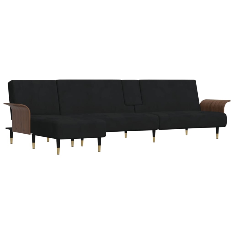 Vidaxl Large Adjustable Armrests L-Shaped Sofa Bed in Black Velvet