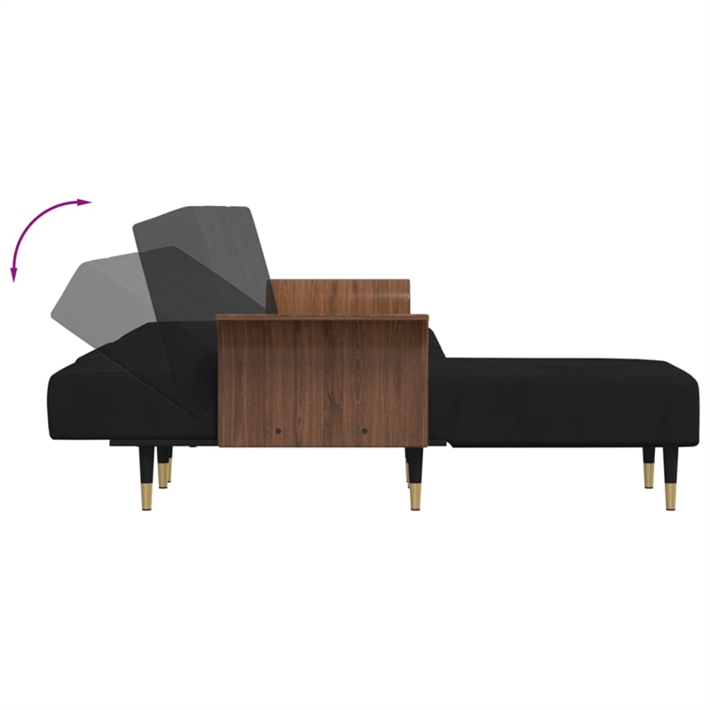 Vidaxl Large Adjustable Armrests L-Shaped Sofa Bed in Black Velvet