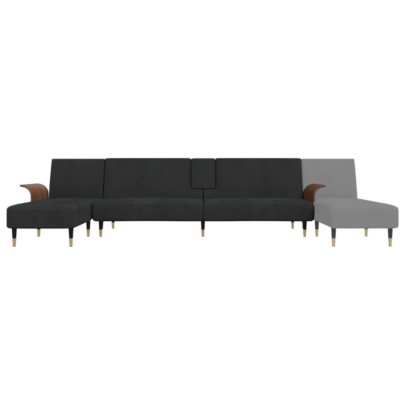 Vidaxl Large Adjustable Armrests L-Shaped Sofa Bed in Black Velvet