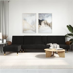 Vidaxl Large Adjustable Armrests L-Shaped Sofa Bed in Black Velvet