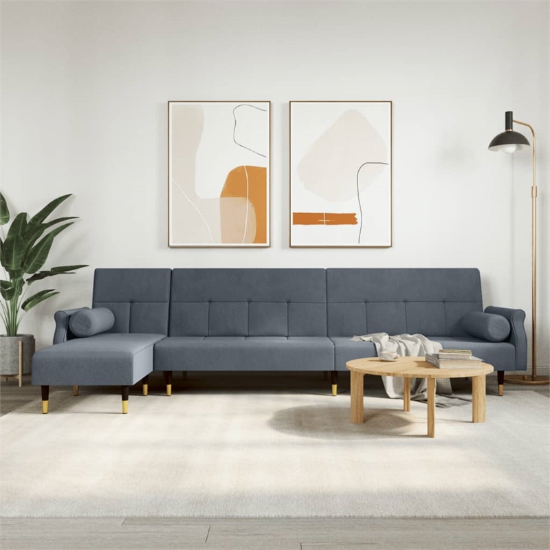Vidaxl L-Shaped Sofa Bed in Dark Grey Velvet Polyester