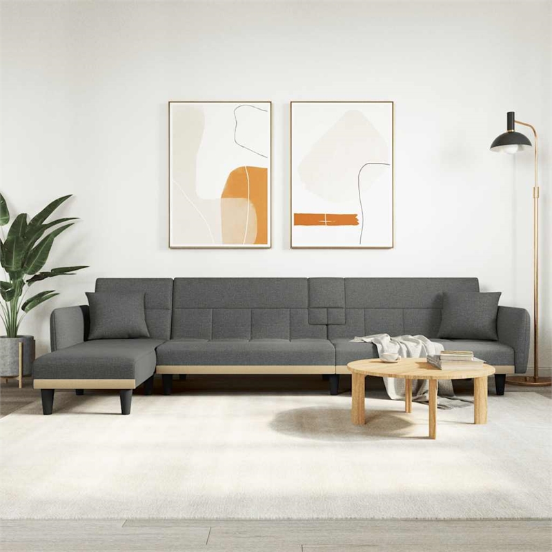 Vidaxl L-Shaped Sofa Bed in Dark Grey Polyester
