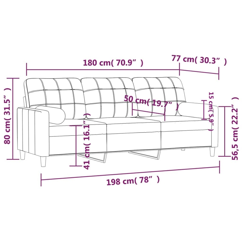 Vidaxl Metal 3-Seater Sofa in Light Grey Polyester