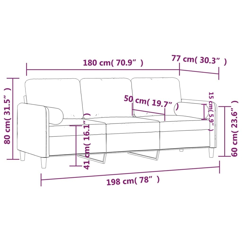 Vidaxl Metal 3-Seater Sofa in Dark Gray Polyester Velvet