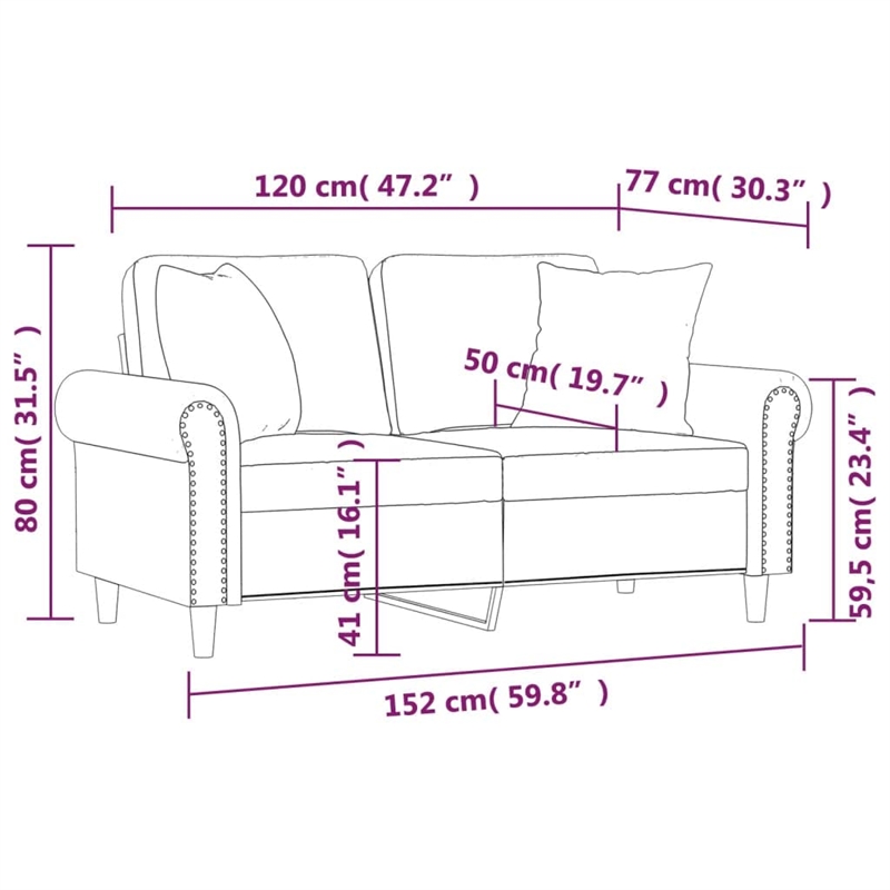 Vidaxl Metal 2-Seater Sofa in Light Gray Polyester Velvet