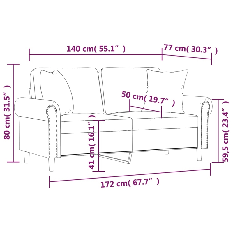 Vidaxl Metal 2-Seater Sofa in Light Grey Polyester Velvet