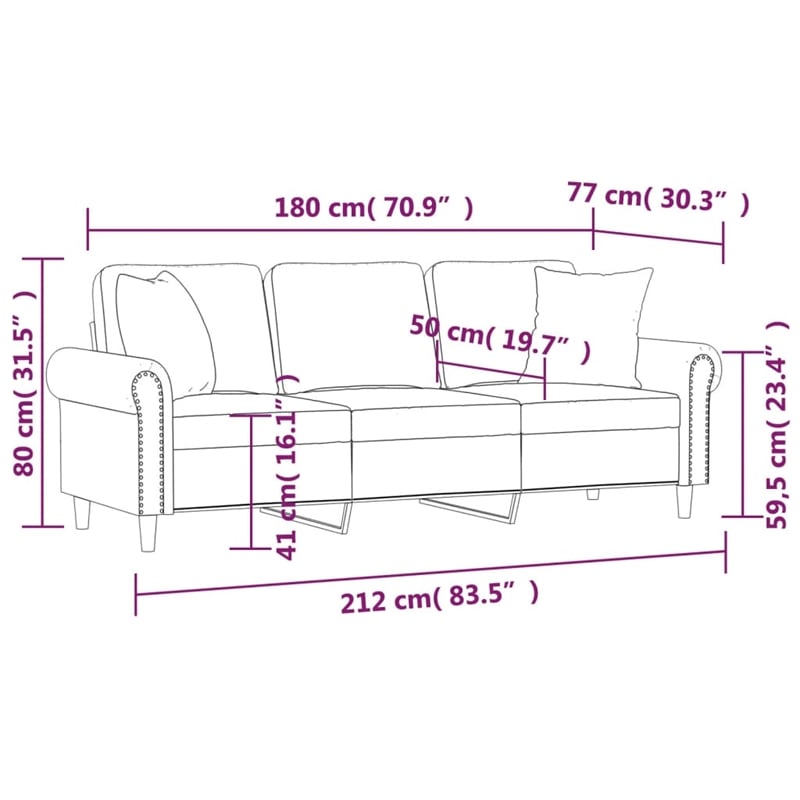 Vidaxl Metal 3-Seater Sofa in Light Grey Polyester Velvet