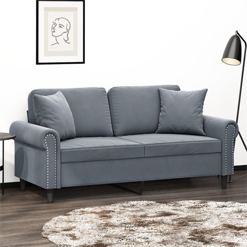 Vidaxl Metal 2-Seater Sofa in Dark Grey Polyester Velvet