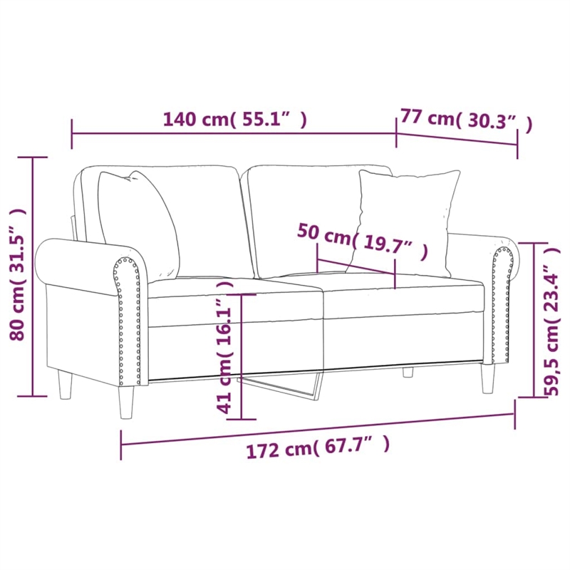 Vidaxl Metal 2-Seater Sofa in Dark Grey Polyester Velvet
