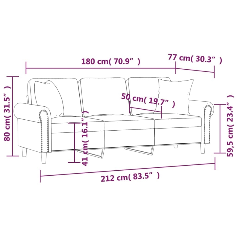 Vidaxl Metal 3-Seater Sofa in Dark Grey Polyester Velvet