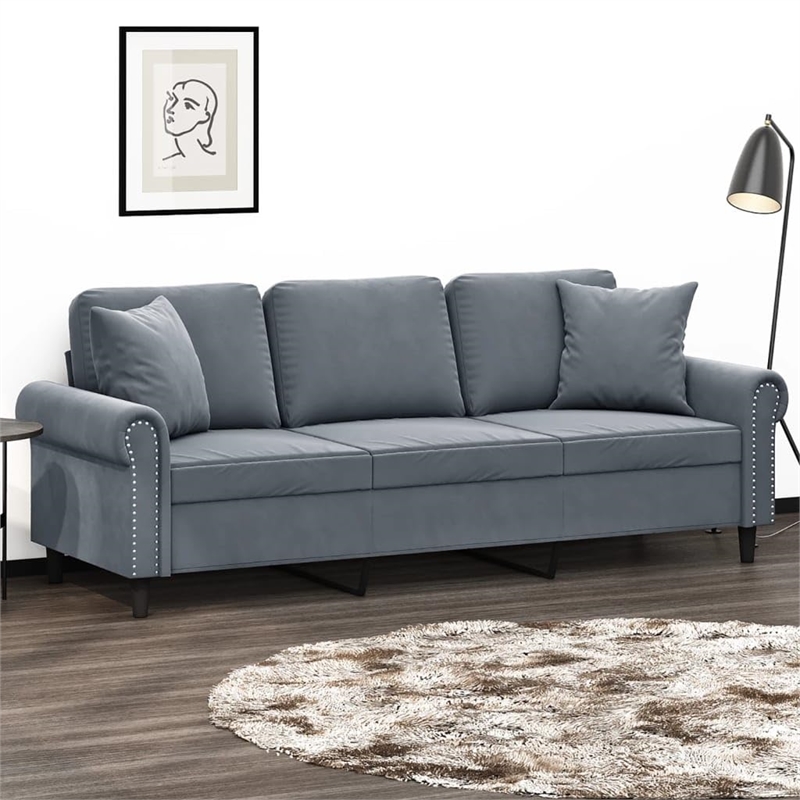 Vidaxl Metal 3-Seater Sofa in Dark Grey Polyester Velvet