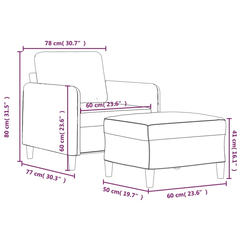 Vidaxl Single Sofa Chair with Footstool in Dark Gray