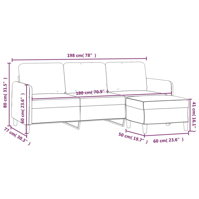 Vidaxl 3-Seater Sofa with Footstool Dark Grey
