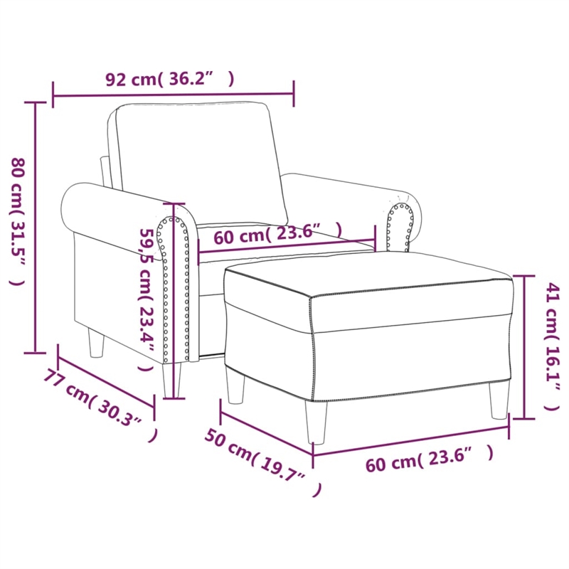 Vidaxl Single Sofa Chair with Footstool in Black