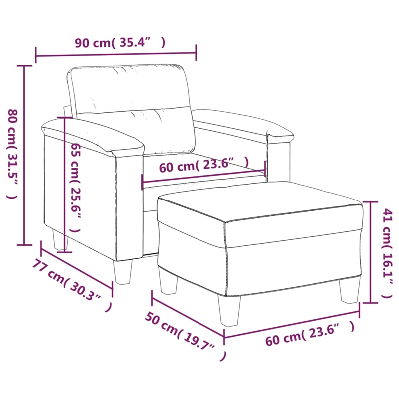 Vidaxl Single Sofa Chair with Footstool in Light Grey