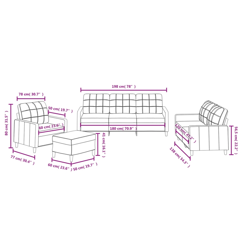 Vidaxl Metal Sofa Set in Dark Grey Polyester Fabric
