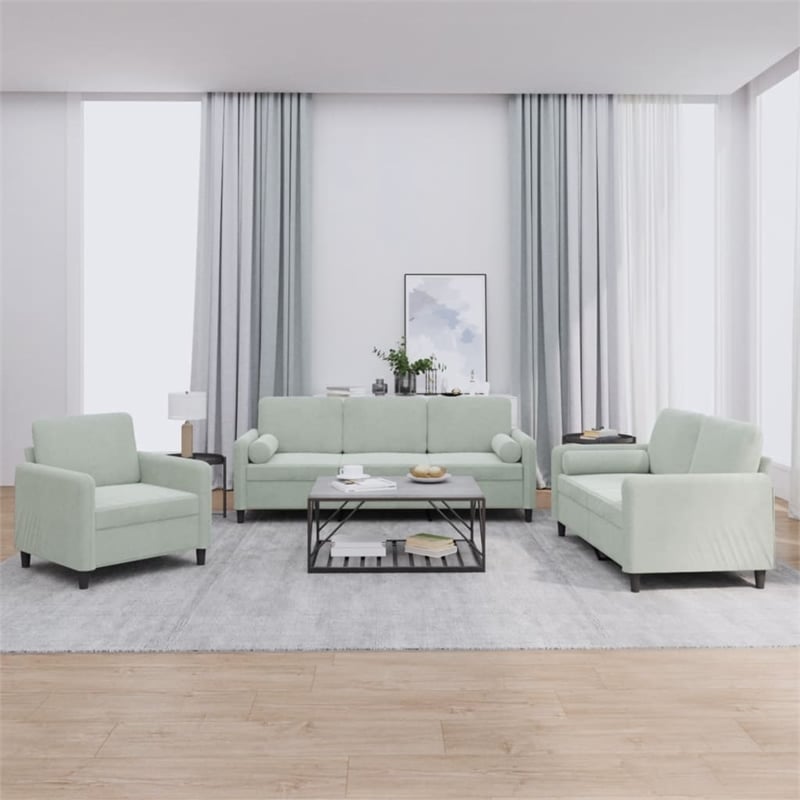 Vidaxl 3 Piece Sofa Set in Light Gray Velvet