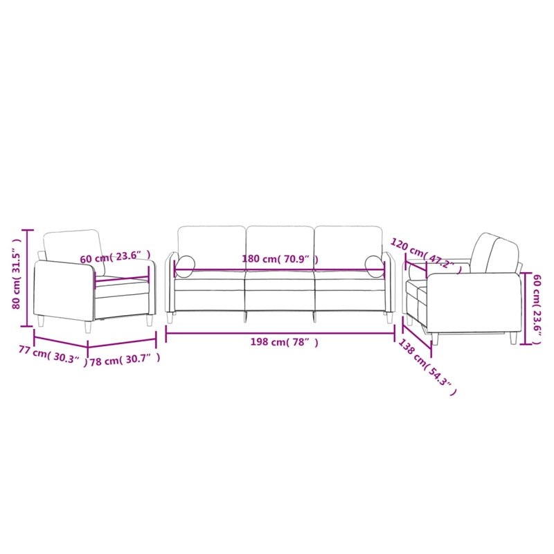 Vidaxl Rectangular Modern Sofa Set in Dark Grey Velvet