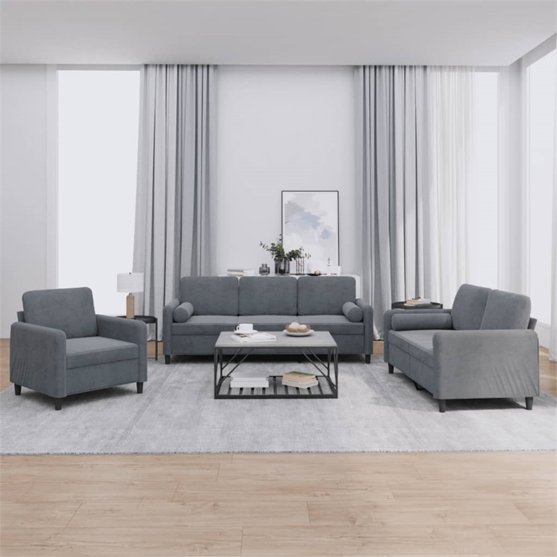 Vidaxl Rectangular Modern Sofa Set in Dark Grey Velvet