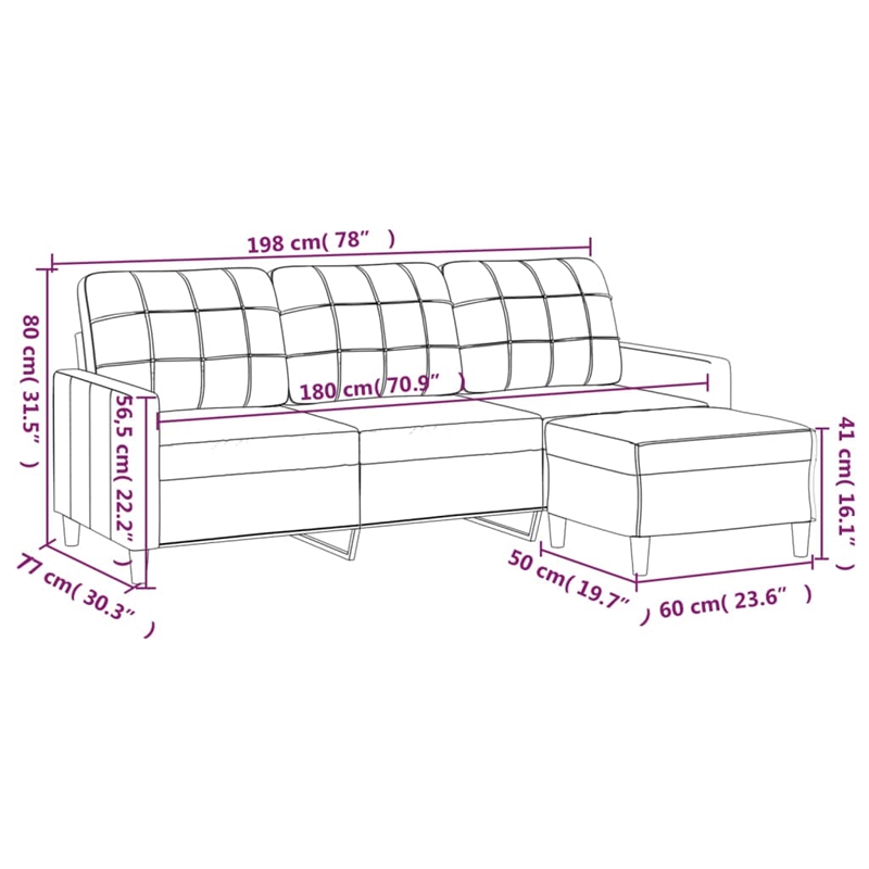 Vidaxl 3-Seater Sofa with Footstool in Light Grey