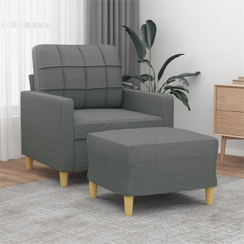 Vidaxl Compact Single Sofa Chair with Footstool in Dark Gray Fabric