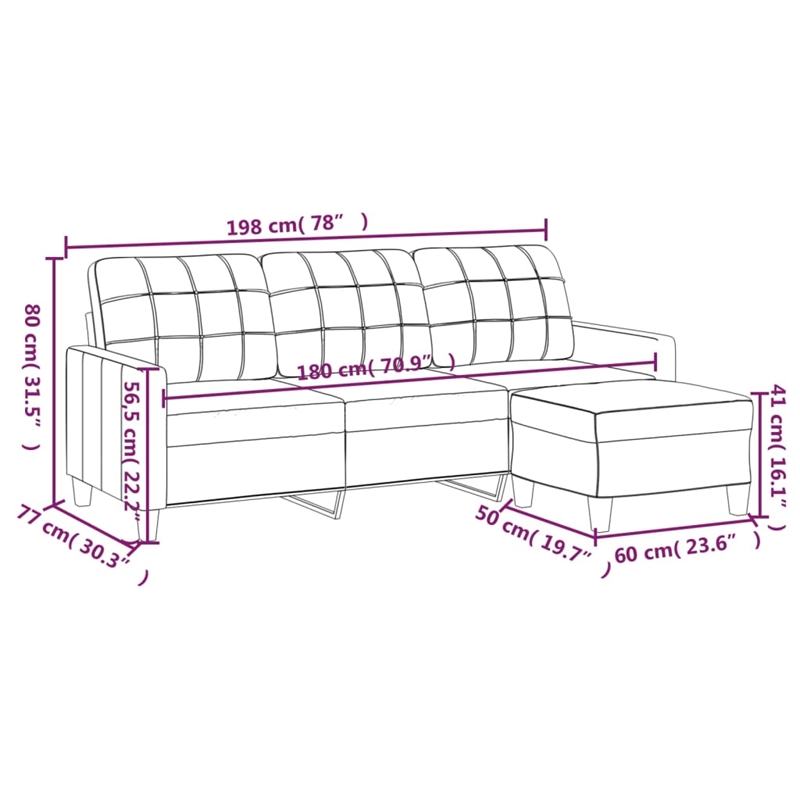 Vidaxl 3-Seater Sofa with Footstool in Black