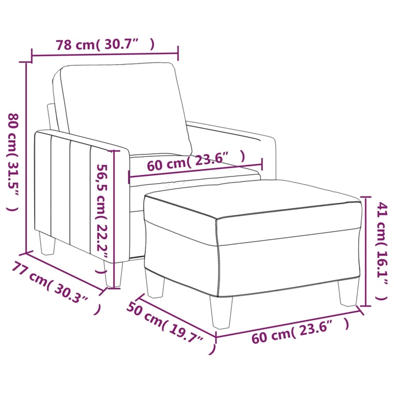 Vidaxl Single Sofa Chair with Footstool in Black