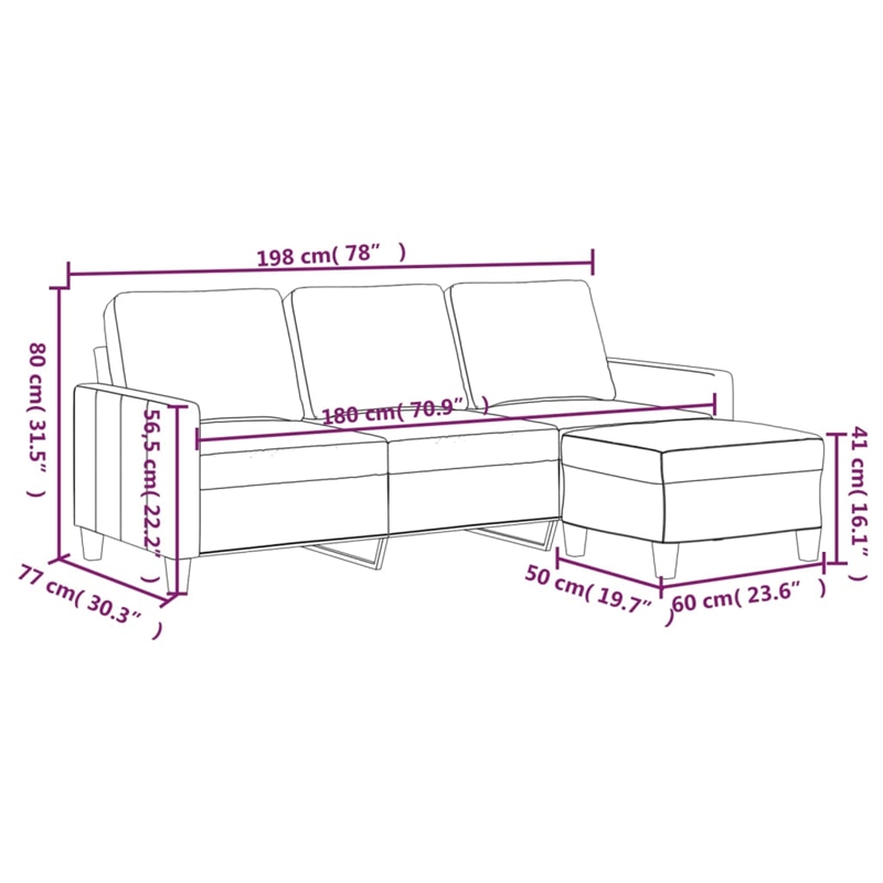Vidaxl 3-Seater Sofa with Footstool in Black