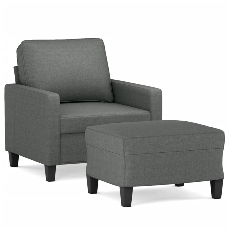 Vidaxl Single Single Sofa Chair with Footstool in Dark Grey Fabric