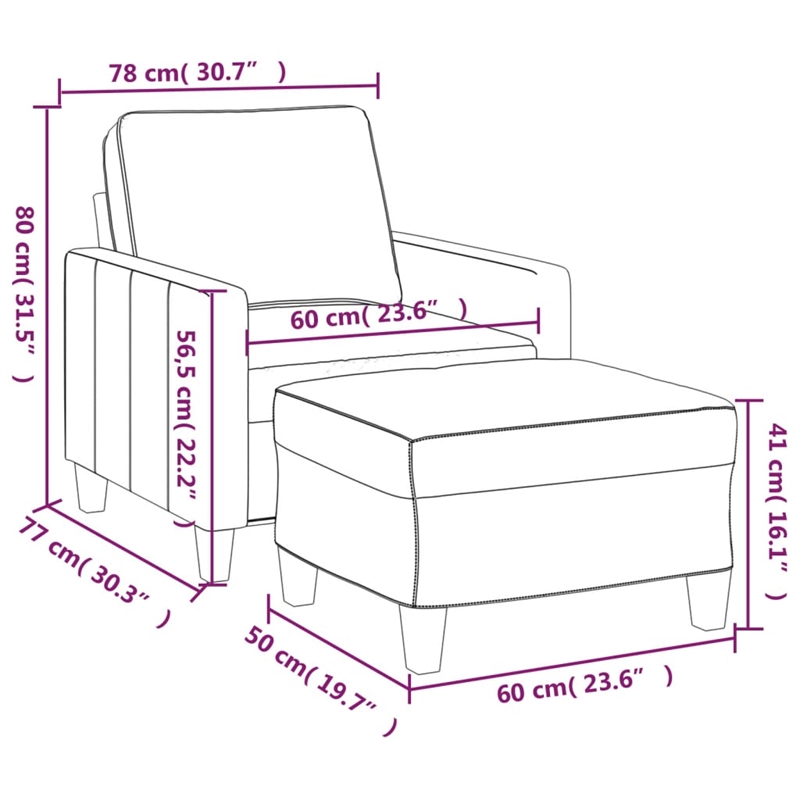 Vidaxl Single Single Sofa Chair with Footstool in Dark Grey Fabric