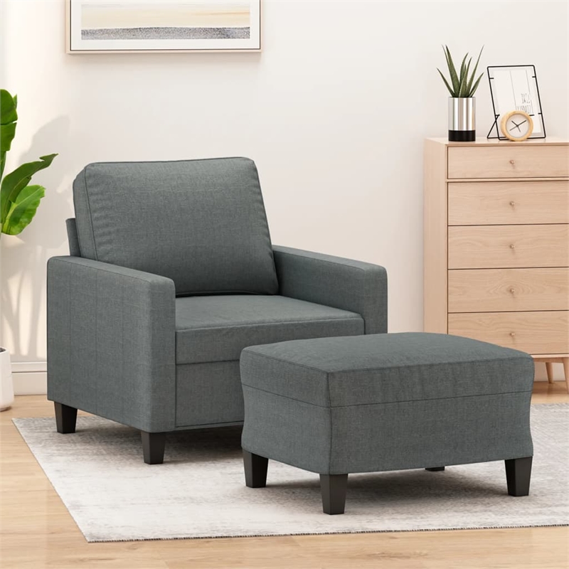 Vidaxl Single Single Sofa Chair with Footstool in Dark Grey Fabric