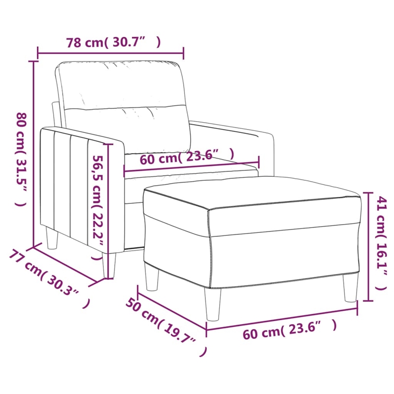 Vidaxl Single Sofa Chair with Footstool in Dark Grey