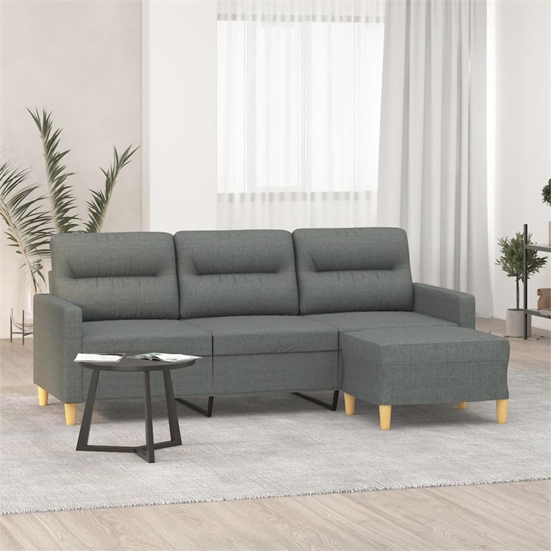 Vidaxl 3-Seater Sofa with Footstool in Dark Grey