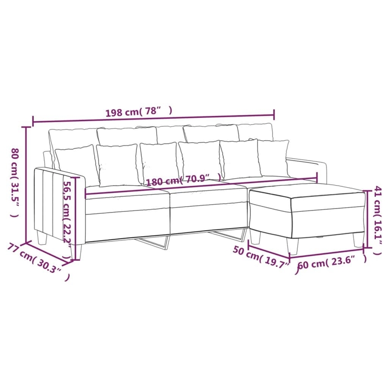 Vidaxl 3-Seater Sofa with Footstool in Light Grey