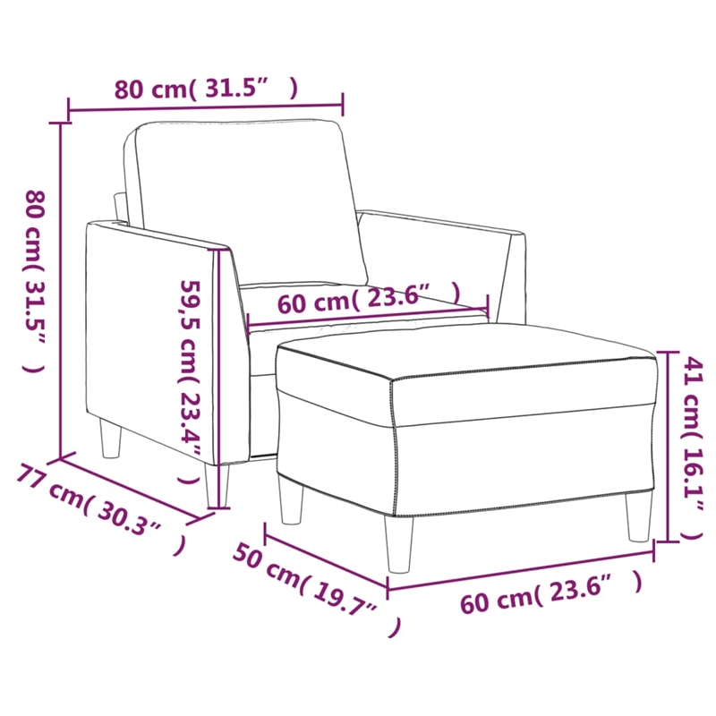 Vidaxl Single Sofa Chair with Footstool in Black