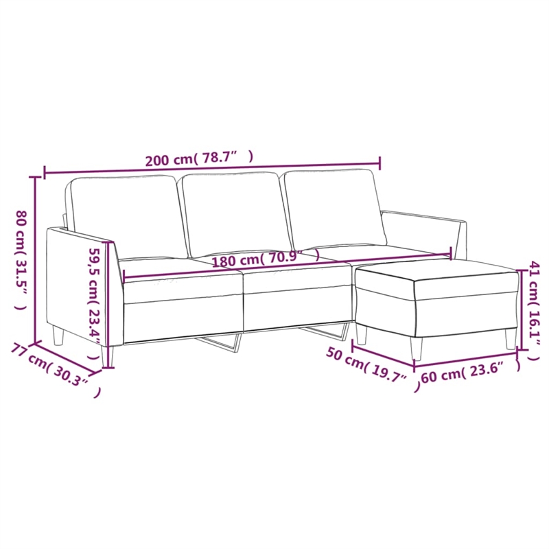 Vidaxl 3-Seater Sofa with Footstool in Black