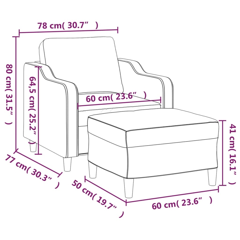 Vidaxl Single Sofa Chair with Footstool in Dark Grey