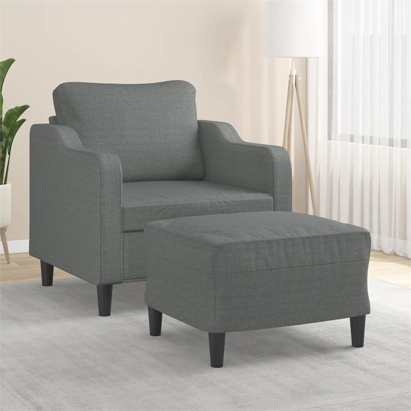 Vidaxl Single Sofa Chair with Footstool in Dark Grey