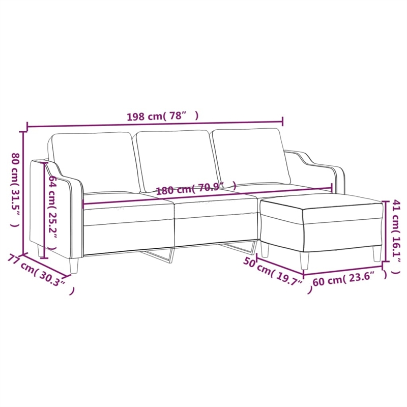 Vidaxl 3-Seater Sofa with Footstool in Dark Grey