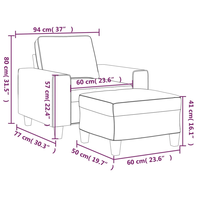 Vidaxl Single Sofa Chair with Footstool in Dark Grey