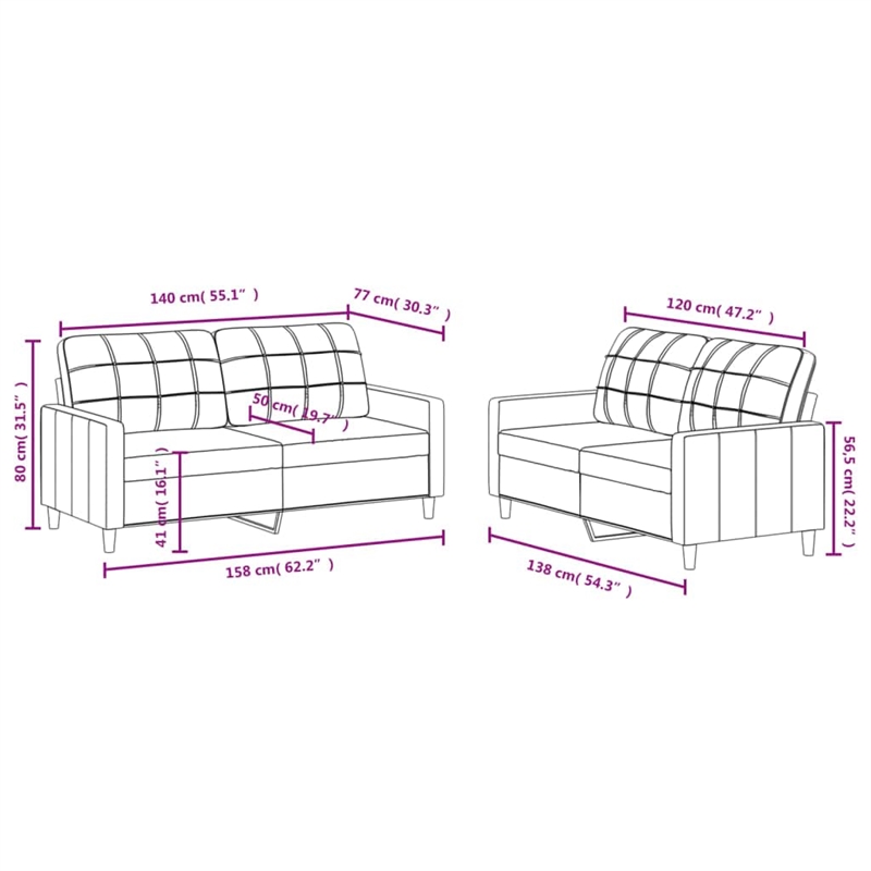 Vidaxl Metal Sofa Set in Dark Grey Polyester Fabric