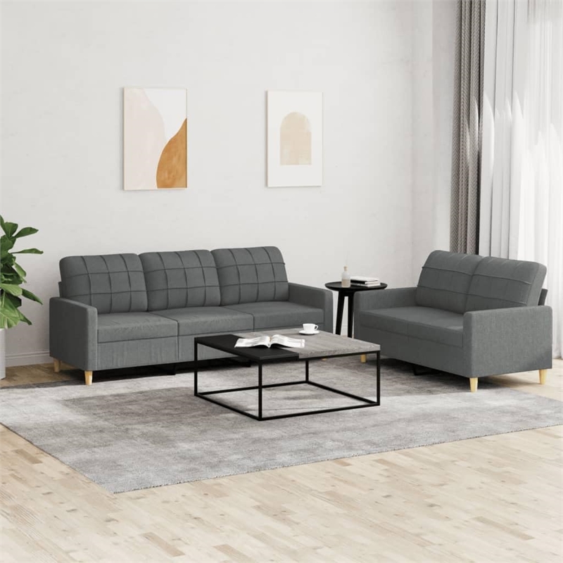 Vidaxl 2-Seater 3-Seater Footstool Sofa Set in Dark Grey Fabric