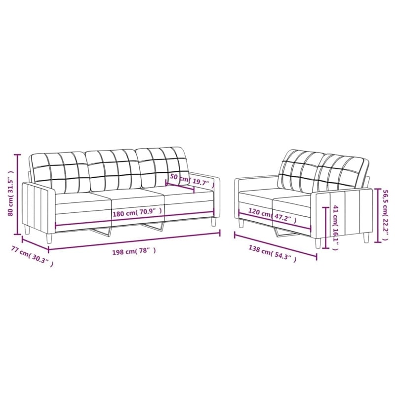 Vidaxl 2-Seater 3-Seater Footstool Sofa Set in Dark Grey Fabric